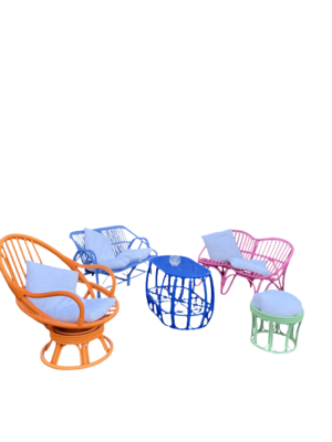 Salon rotin naturel coloré