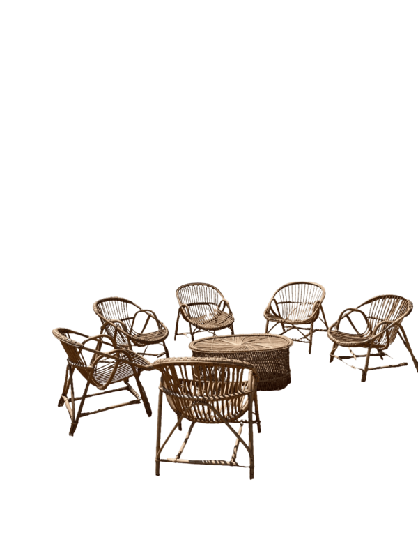Salon rotin coquille 6 fauteuils