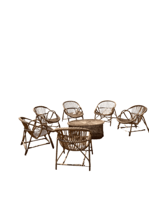 Salon rotin coquille 6 fauteuils