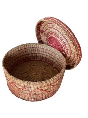 Panier tressé rond couvercle rouge Panier tressé rond couvercle rouge