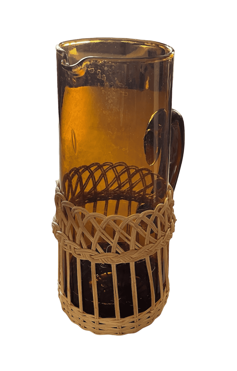 Vase verre brun cruche avec osier