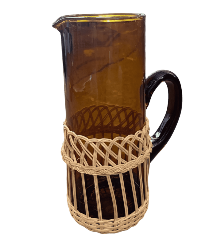Vase verre brun cruche avec osier