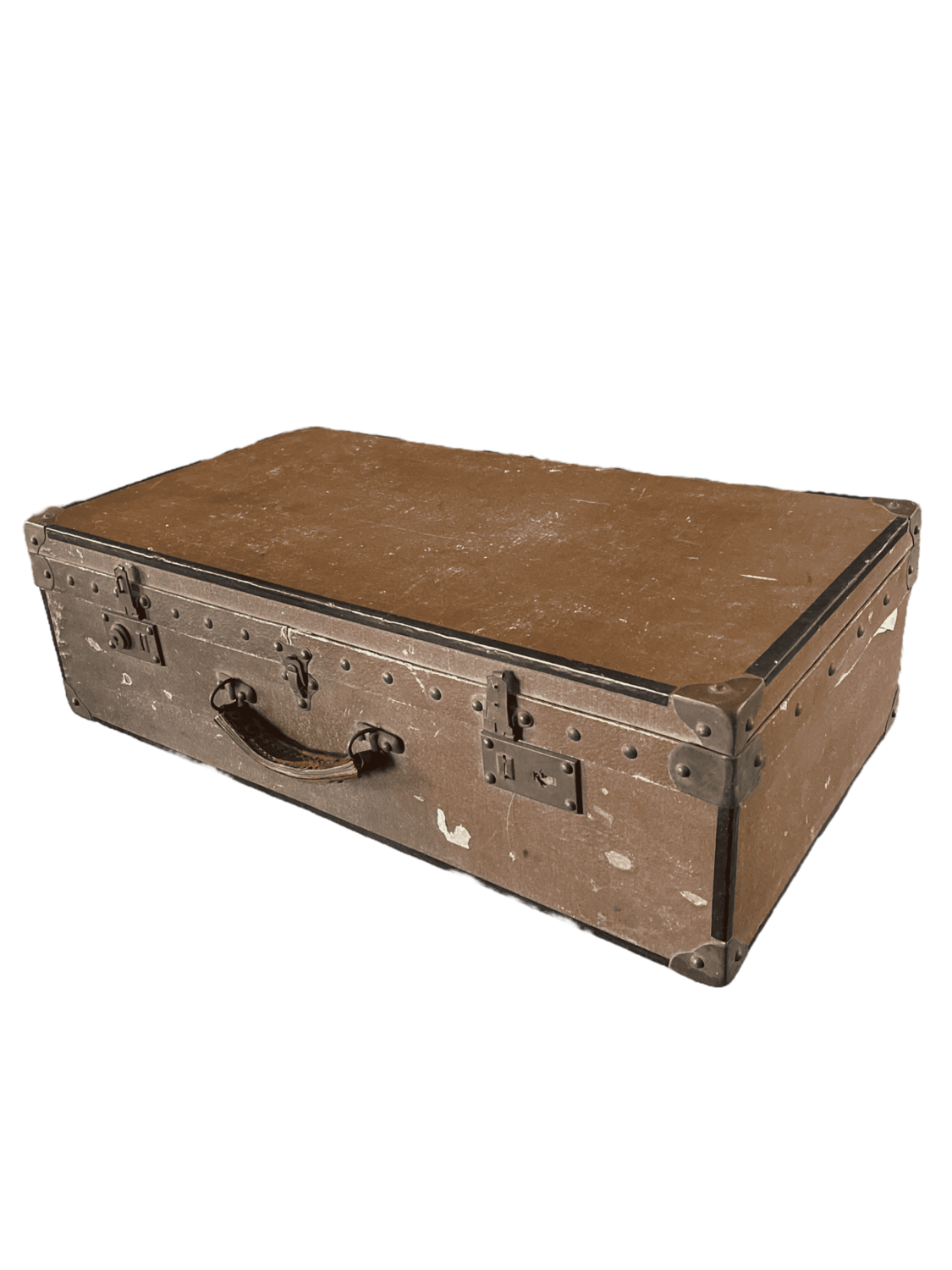 Valise vintage marron grande bordure noire