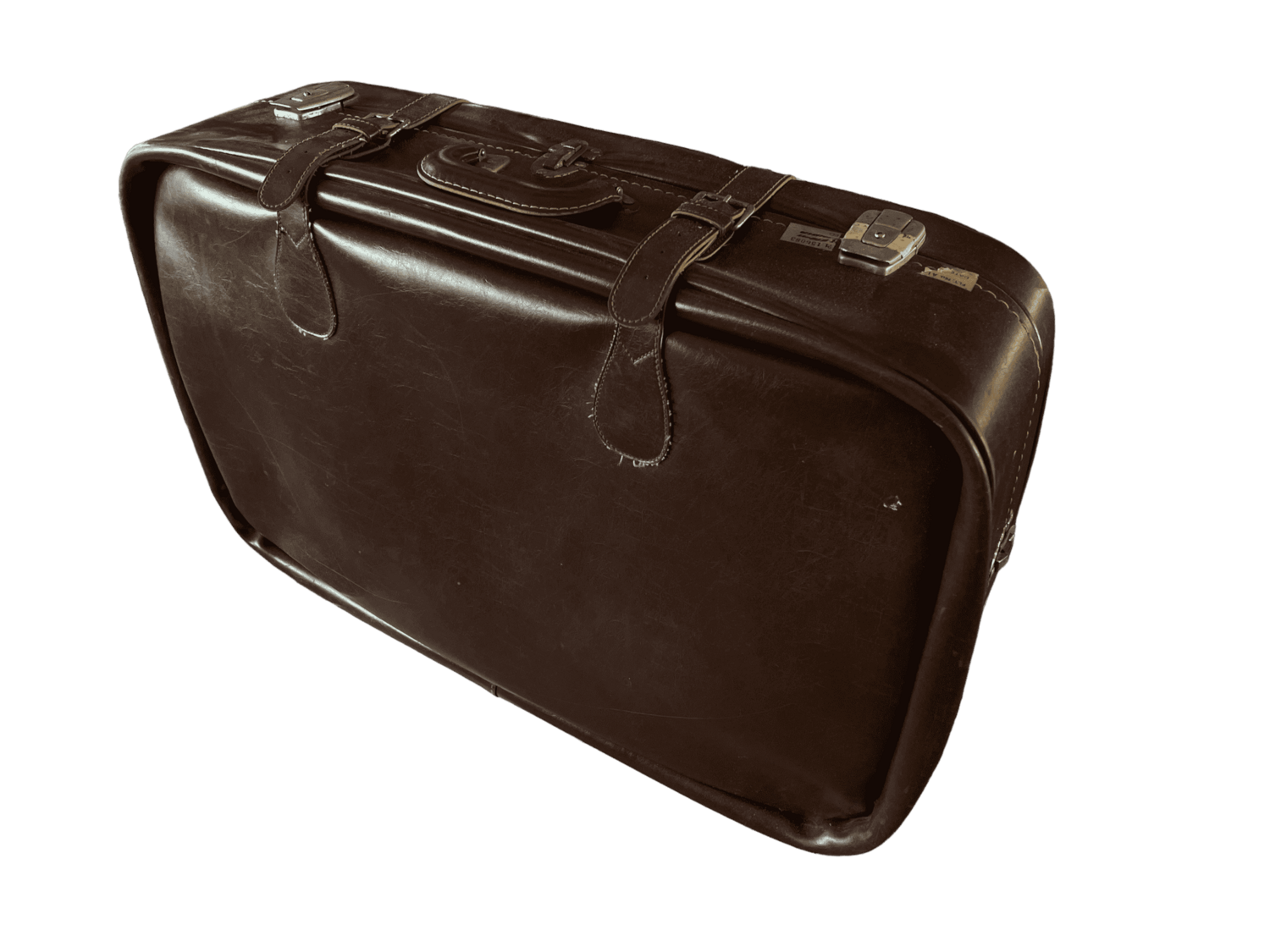 Valise vintage marron grande simili sangles