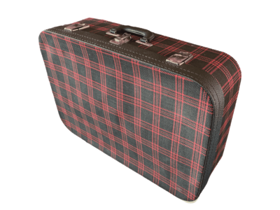Valise vintage noire carreaux rouges
