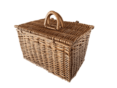 Panier pique nique en osier avec couvercle liens cuir