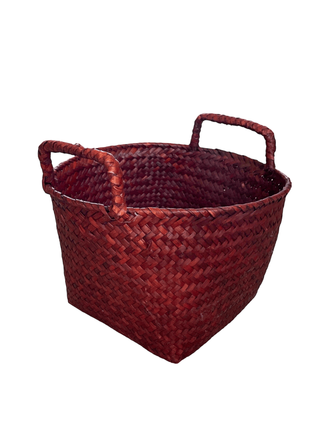 Panier tressé bordeaux petit avec anses