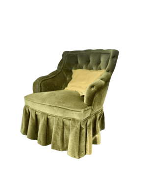 Fauteuil crapaud velours vert capitonné