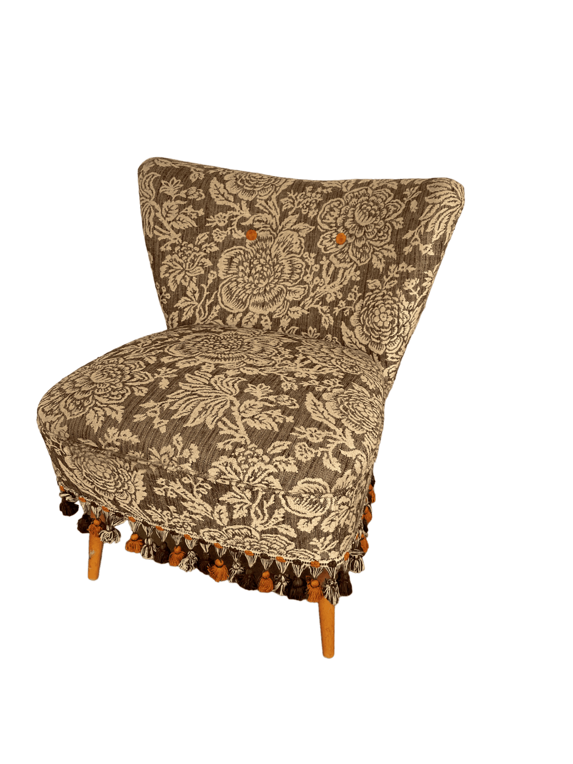 Fauteuil tissu marron fleurs beiges