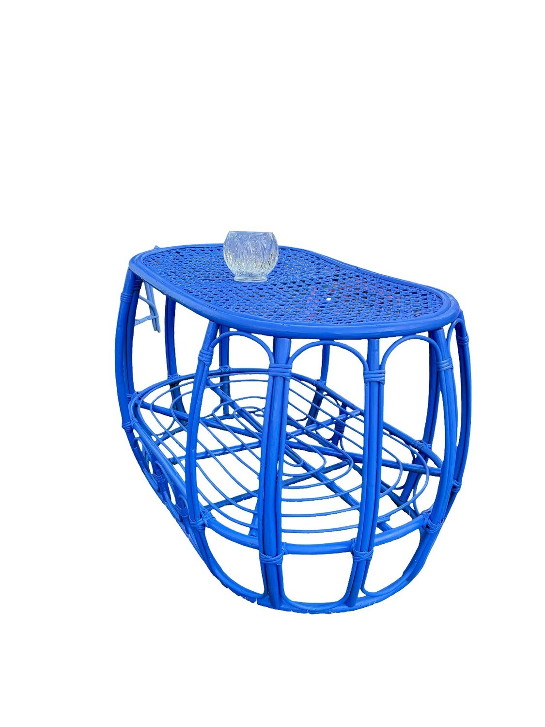 Table basse rotin bombée bleue foncé