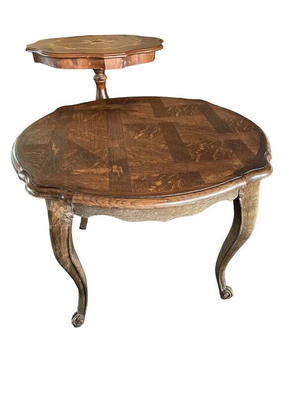 Table basse bois ronde marqueterie