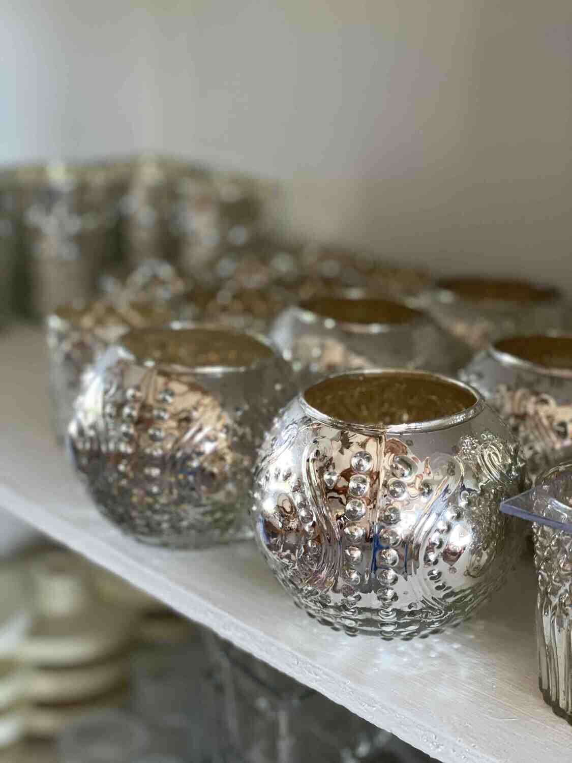 Photophore verre argenté rond