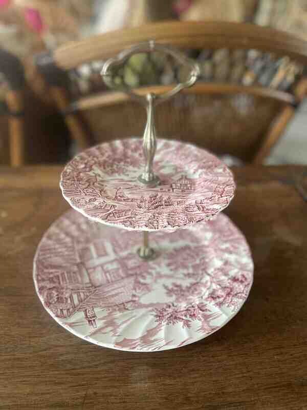 Serviteur 2 étages porcelaine rose