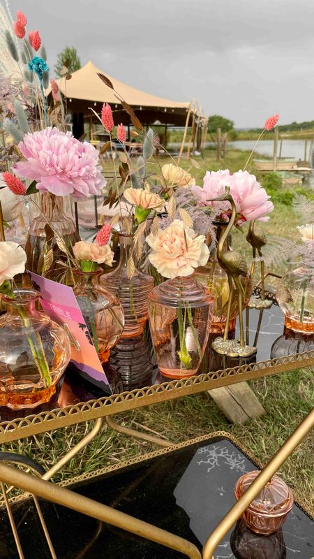Vase verre bouteille flacon rose