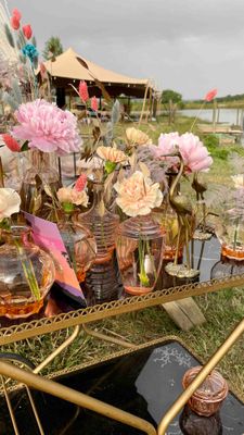 Vase verre bouteille flacon rose
