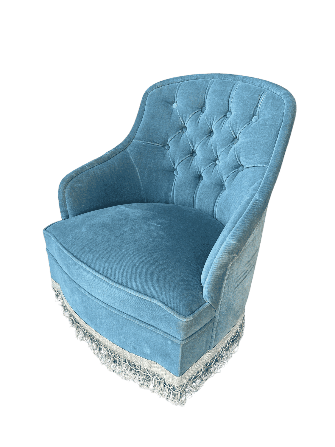 Fauteuil crapaud velours bleu capitonné