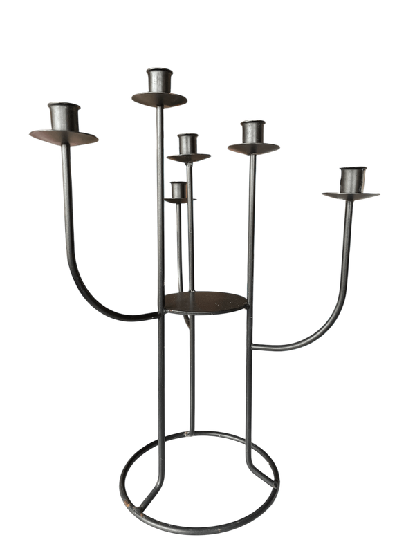 Chandelier métal noir grand 6 bougies