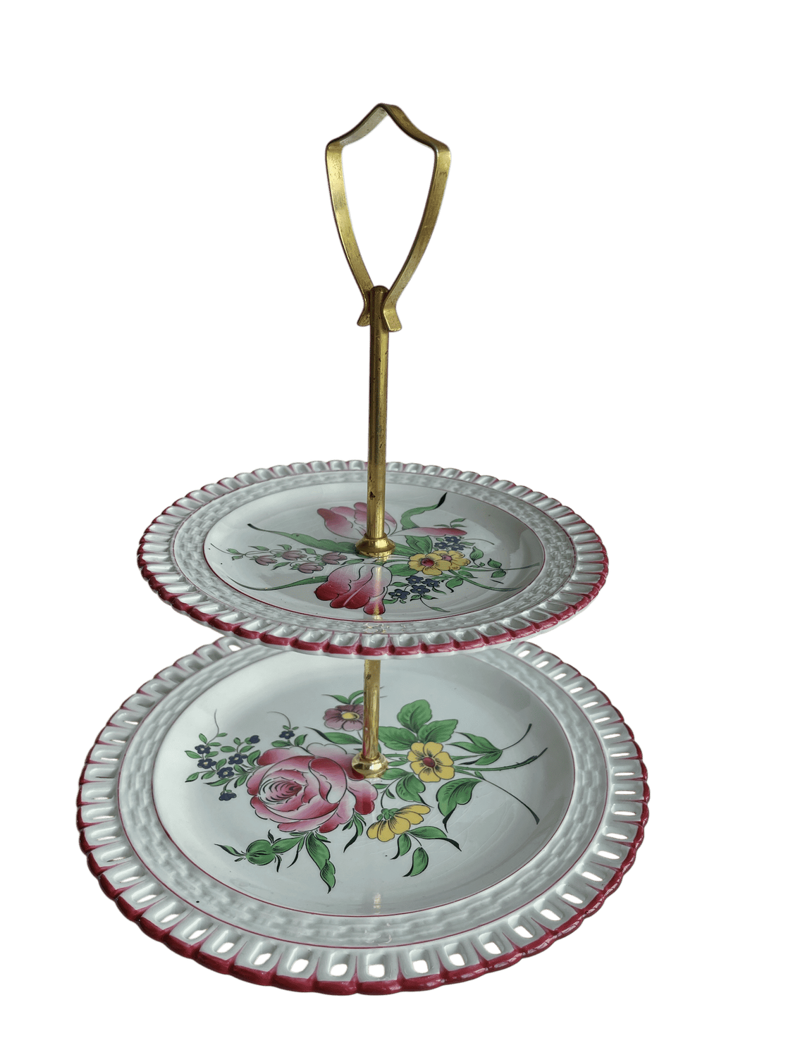 Serviteur 2 étages porcelaine blanc fleuri ajouré