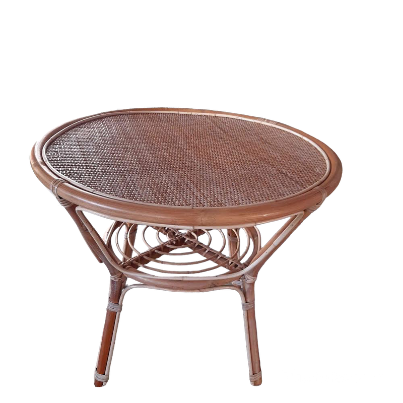 Table basse rotin ronde liseré blanc