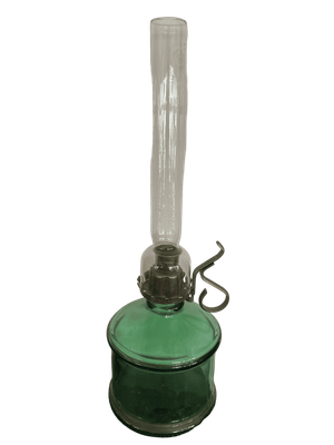 Lampe à huile verre vert avec verre