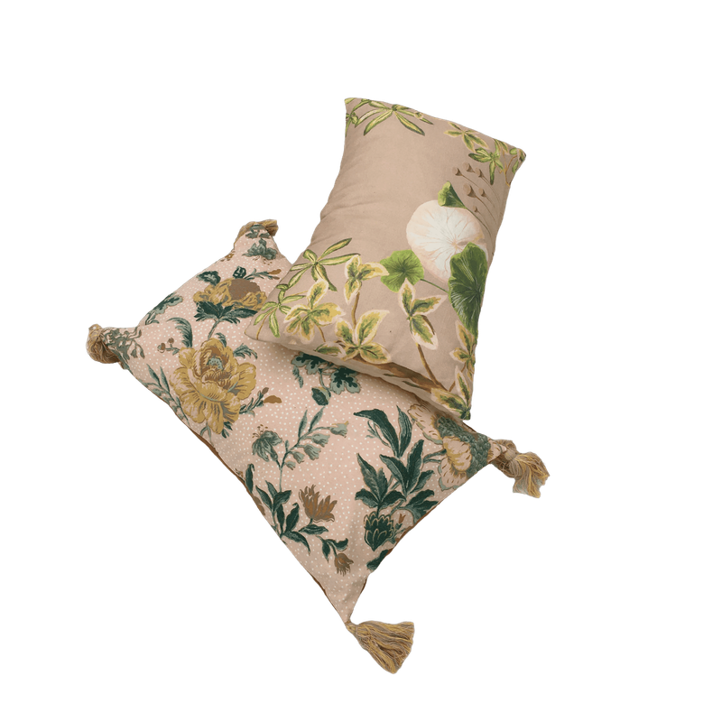 Coussin beige rectangle fleuri