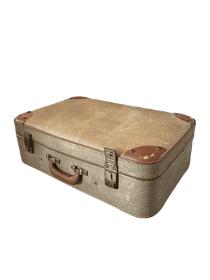 Valise vintage beige coins marrons