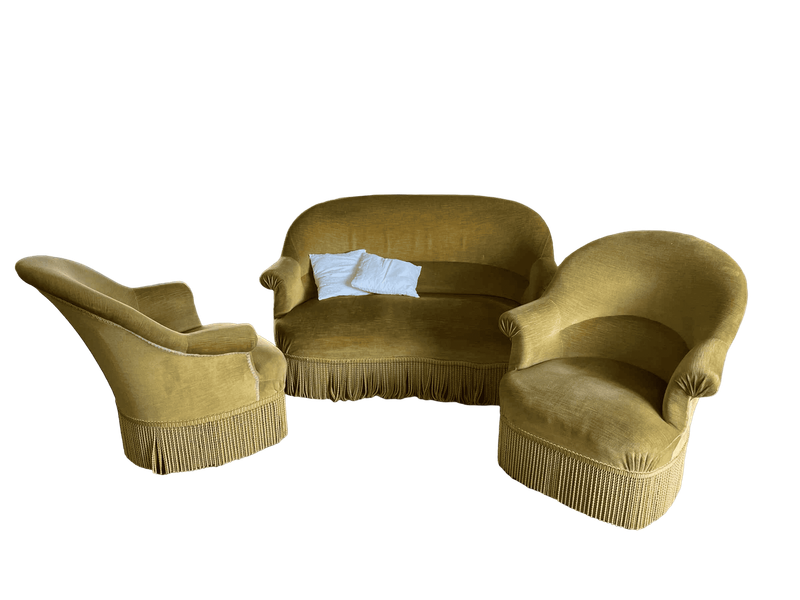 Salon crapaud velours jaune