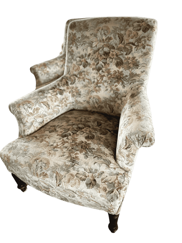 Fauteuil velours fleuri style Napoléon III