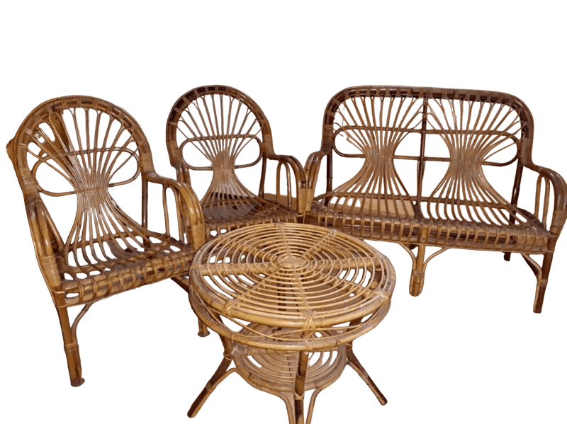 Salon rotin naturel éventail canapé