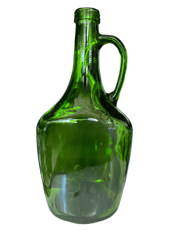Vase bouteille verre verte anse