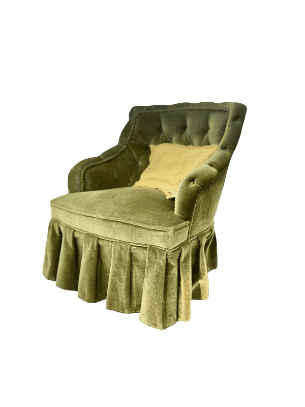 Fauteuil crapaud velours vert capitonné