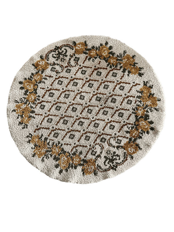 Tapis rond laine vert blanc cassé