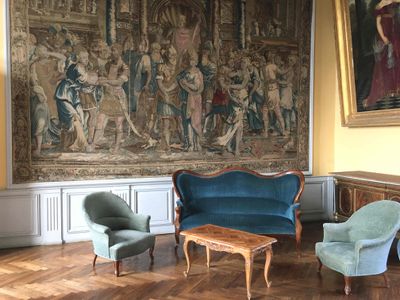 Fauteuil anglais velours gris bleu