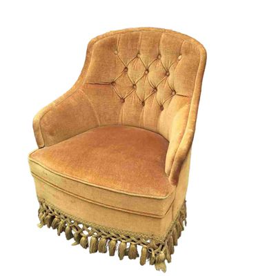 Fauteuil crapaud velours or capitonné