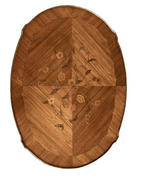 Table basse bois ovale marqueterie dorure
