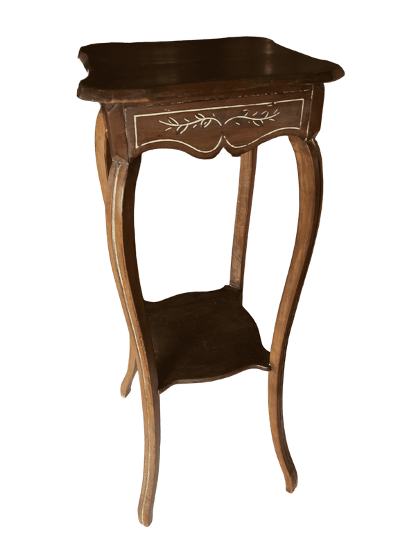Guéridon bois petit foncé motifs doré
