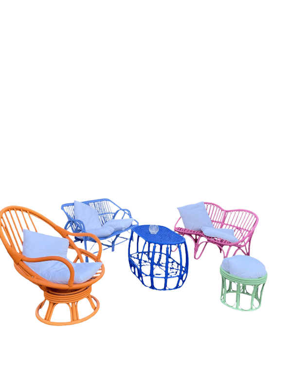 Salon rotin naturel coloré