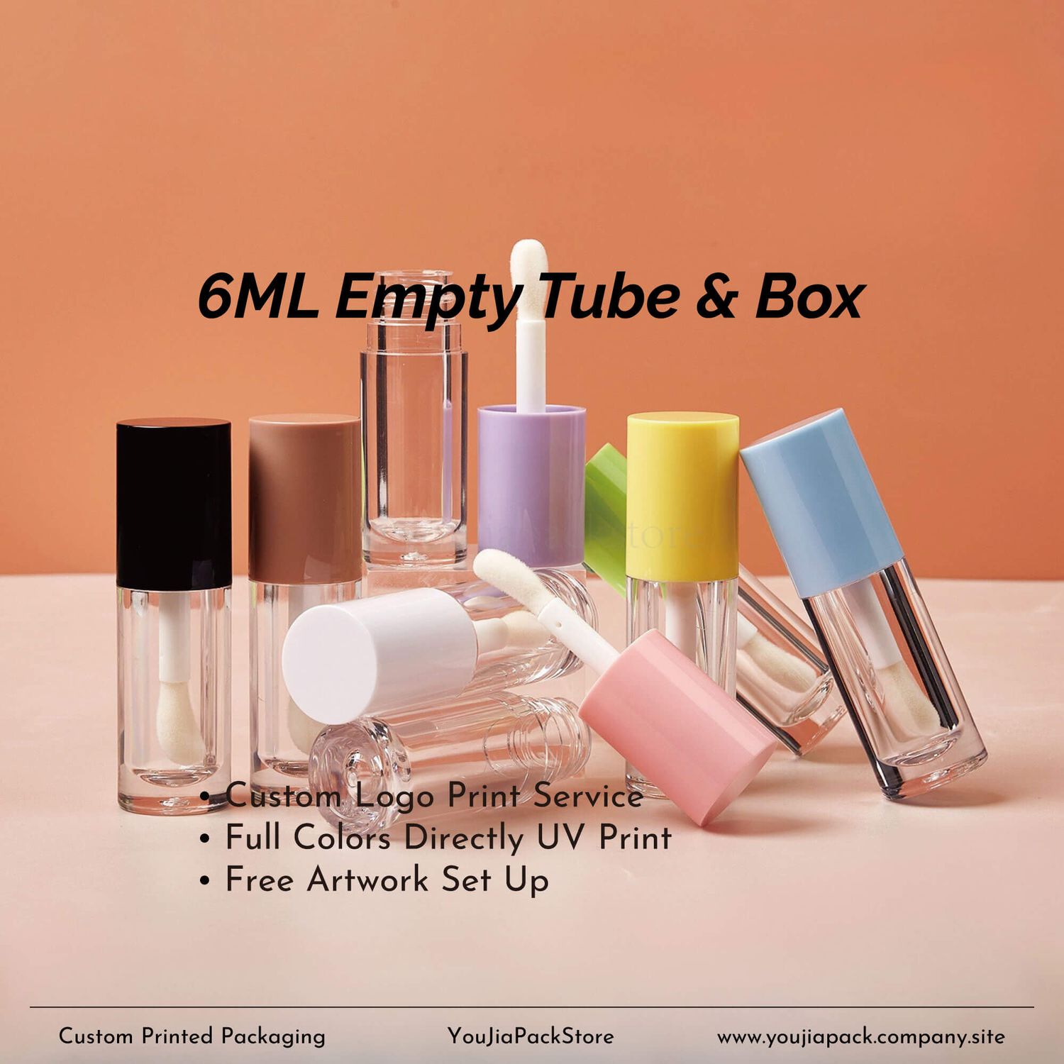 Customized Empty Lip Gloss Tubes w/ Boxes, QTY 50