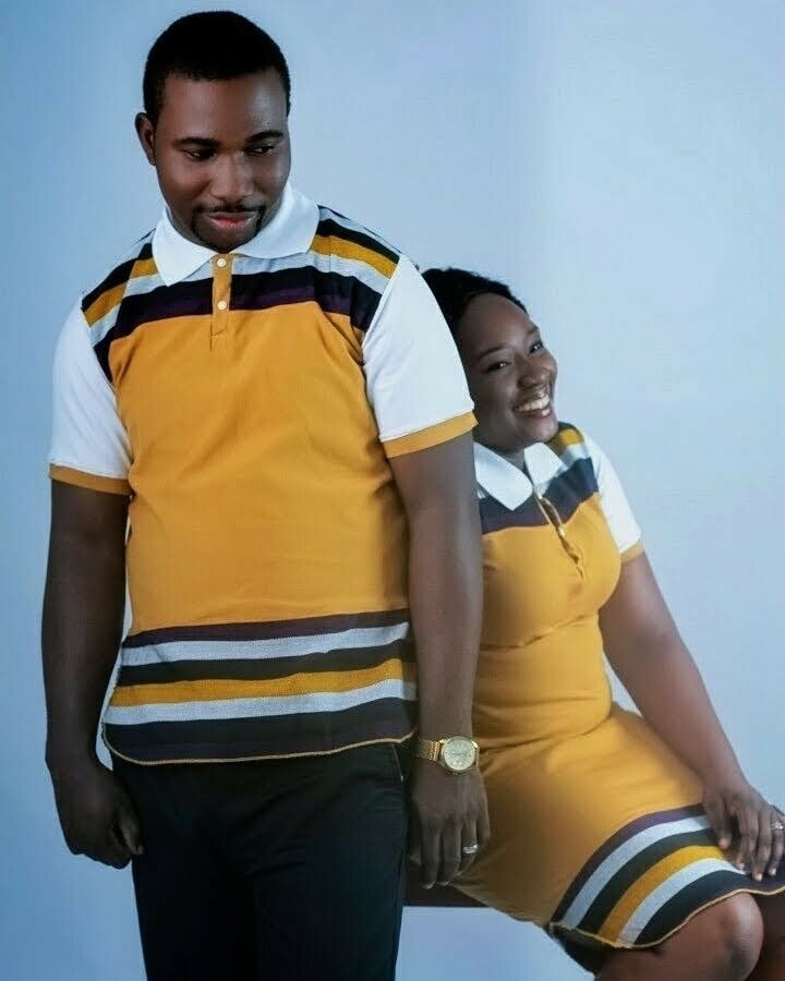Goldish Aso Oke Couple Shirt&amp; dress