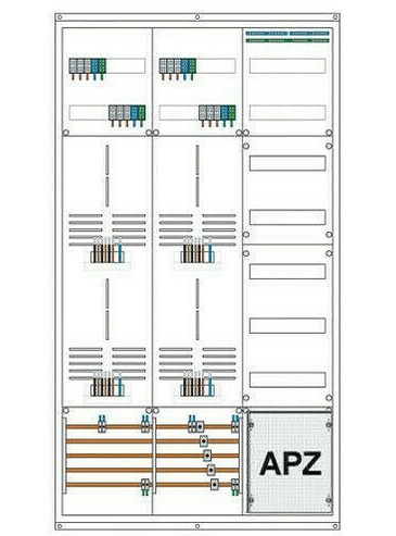 Zählerschrank für 4 Zählerplätze 3HZ und 1 Verteilerfeld inklusive APZ- Satz vorverdrahtet
