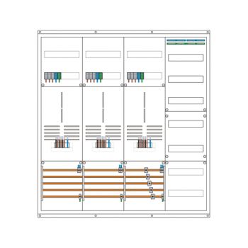 Zählerschrank für 3 Zählerplätze 3HZ und 1 Verteilerfeld vorverdrahtet Zählerschrank für 3 Zählerplätze 3HZ und 1 Verteilerfeld vorverdrahtet