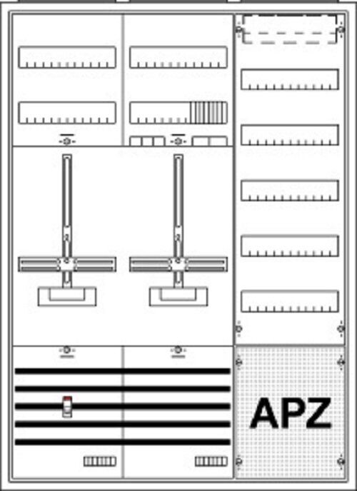 Zählerschrank für 2 Zählerplätze 3HZ und 1 Verteilerfeld inklusive APZ vorverdrahtet Zählerschrank für 2 Zählerplätze 3HZ und 1 Verteilerfeld inklusive APZ vorverdrahtet