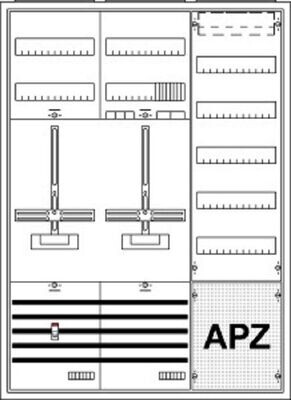 Zählerschrank für 2 Zählerplätze 3HZ und 1 Verteilerfeld inklusive APZ vorverdrahtet Zählerschrank für 2 Zählerplätze 3HZ und 1 Verteilerfeld inklusive APZ vorverdrahtet