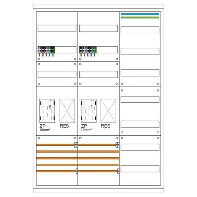 Zählerschrank für 2 Zählerplatz eHZ und 2 Leerfelder eHZ + Verteilerfeld vorverdrahtet Zählerschrank für 2 Zählerplatz eHZ und 2 Leerfelder eHZ + Verteilerfeld vorverdrahtet