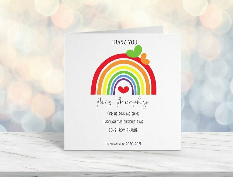 Personalised Teacher Thank You Card lockdown design