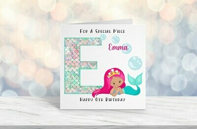 Personalised Birthday Card For Her Female Birthday Card, Mermaid Design - Friend/Sister/Niece/Someone Special, Age Birthday Card