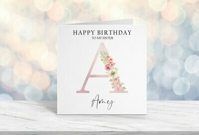 Personalised Birthday Card For Her - Female Birthday Card Watercolour Floral Initial Design - Friend/Sister/Aunt/Niece/Someone Special/Mum