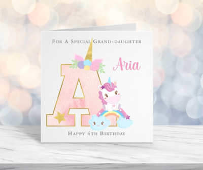 Personalised Unicorn Birthday Card For Her
Female Girls Birthday Card Floral Initial Unicorn Design Unicorn Birthday Card