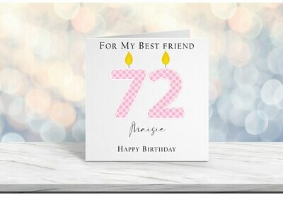 Personalised Birthday Card For Her Any Age - Female Birthday Card Pink Number Candle Design - Friend/Sister/Aunt/Niece/Someone Special/Mum/Daughter