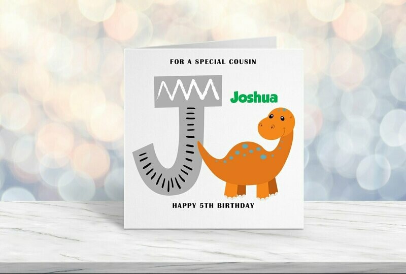 Personalised Dinosaur Birthday Card For Him -  Birthday Card Cute Initial Dinosaur Design Dinosaur Birthday Card